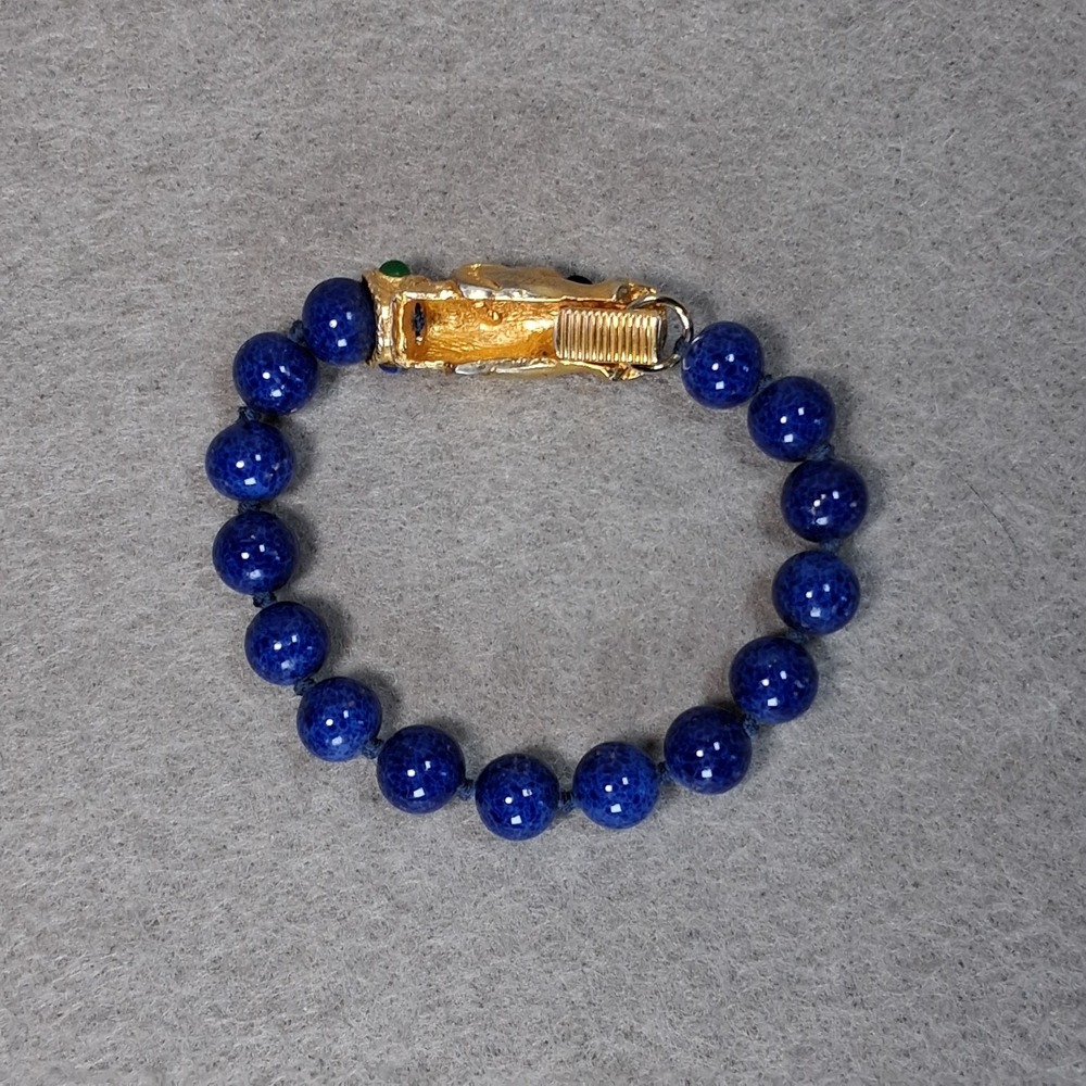 Les Bernard Lapis Lazuli Panther Bracelet Multi Gem Cabochon 8" Large Vintage - Picture 13 of 16